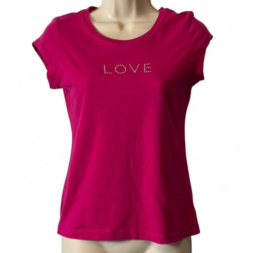 Vintage Y2K No Boundaries Pink Rhinestone LOVE Baby Tee,‎ Women's Size S